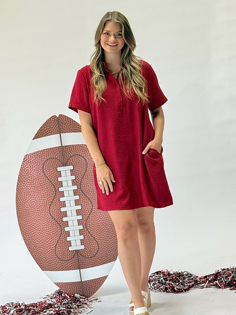 Head in the Game Shirt Dress- Maroon