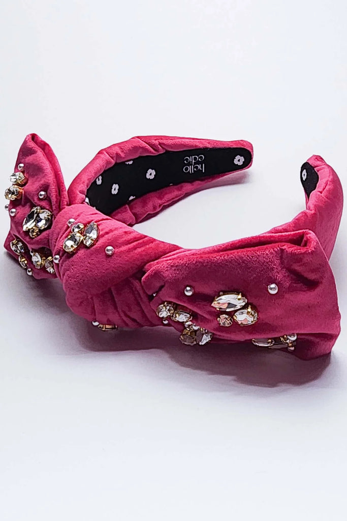 Clara Embellished Bow Headband- Magenta