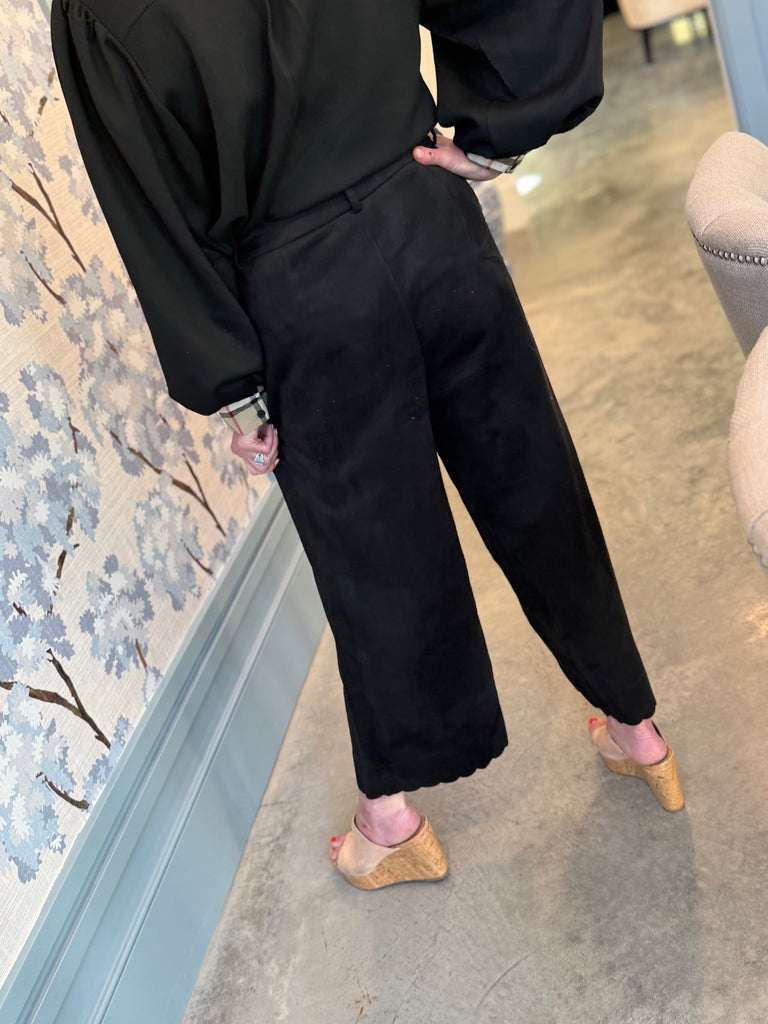 Suede Scalloped Pant- Black