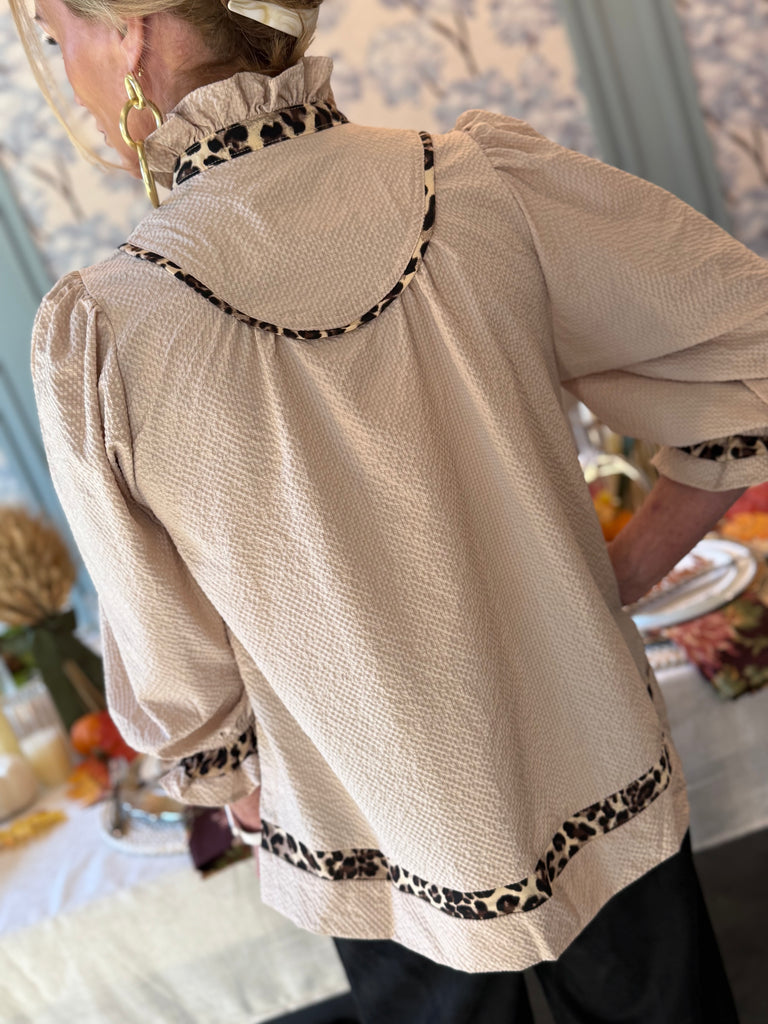 Trimmed in Leopard Blouse