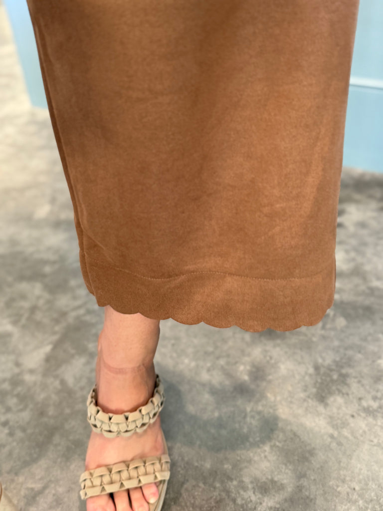 Suede Scalloped Pant- Camel