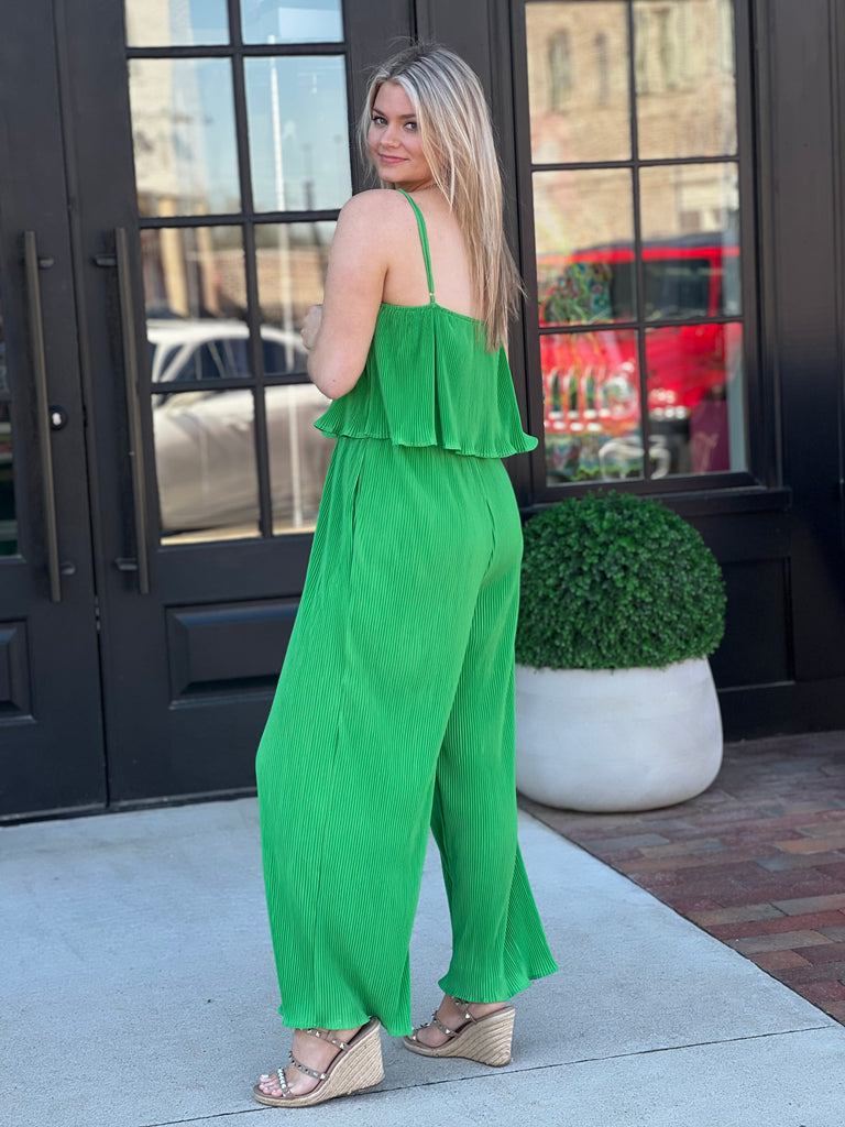 Pleated in Green Jumpsuit