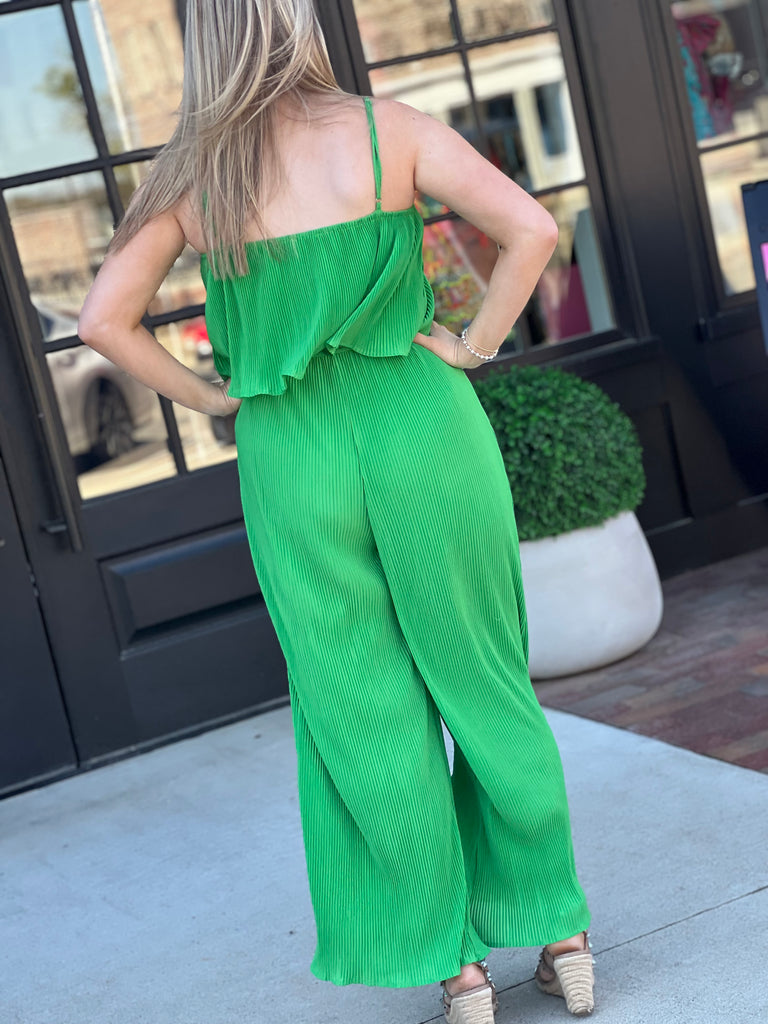 Pleated in Green Jumpsuit