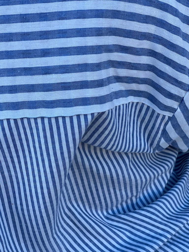 Striped Button Down Blouse- Denim
