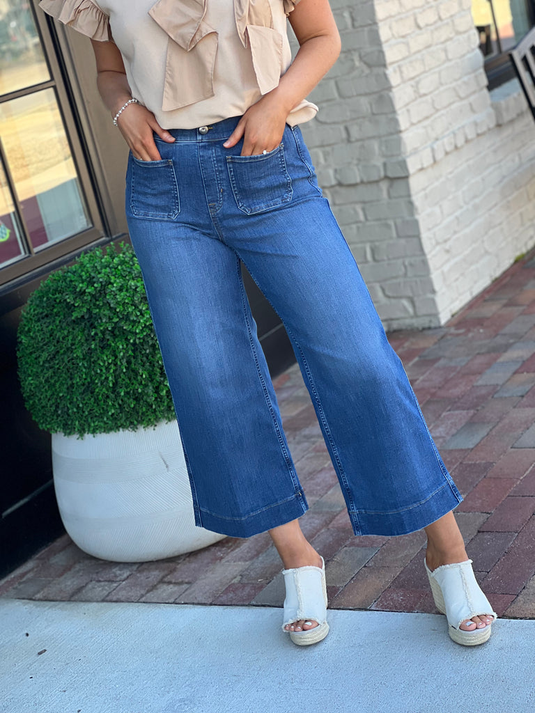 Spanx- Cropped Wide Leg Jean Shaded Blue
