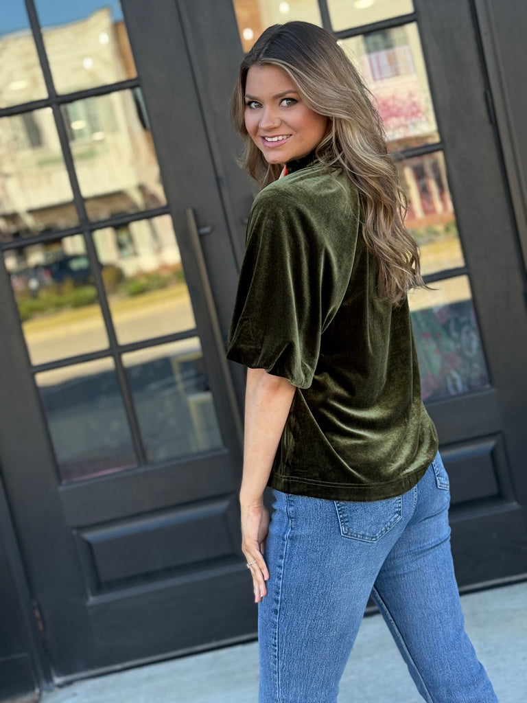 Velvet Days Blouse- Hunter Green