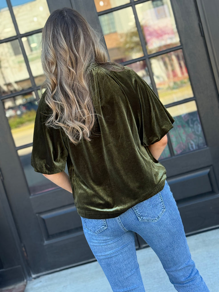 Velvet Days Blouse- Hunter Green