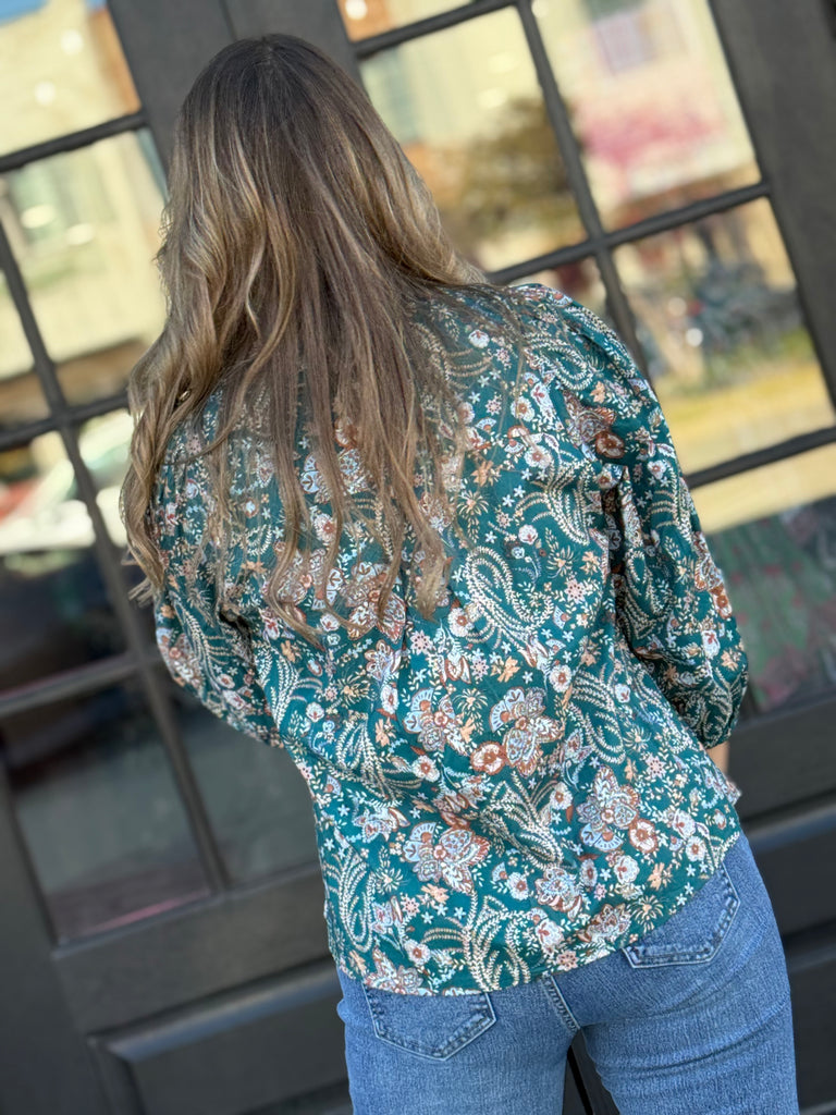 Fall Florals Blouse- Teal
