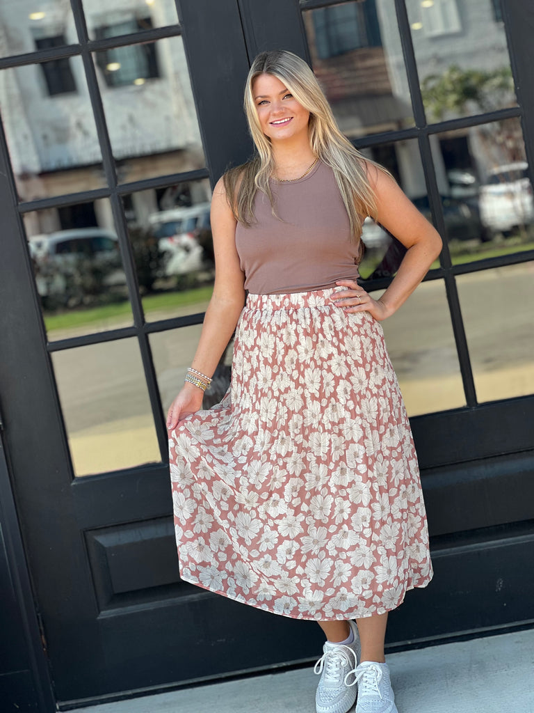 Pleated in Floral Skirt
