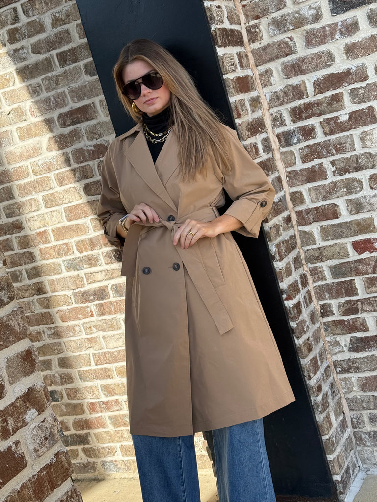Lapel Collar Trench Coat- Khaki