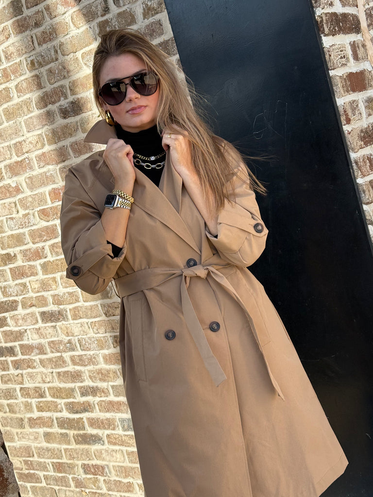 Lapel Collar Trench Coat- Khaki