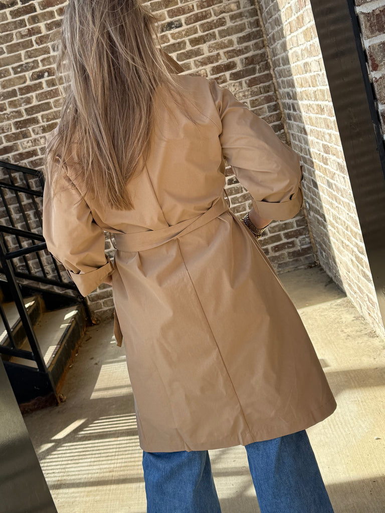 Lapel Collar Trench Coat- Khaki