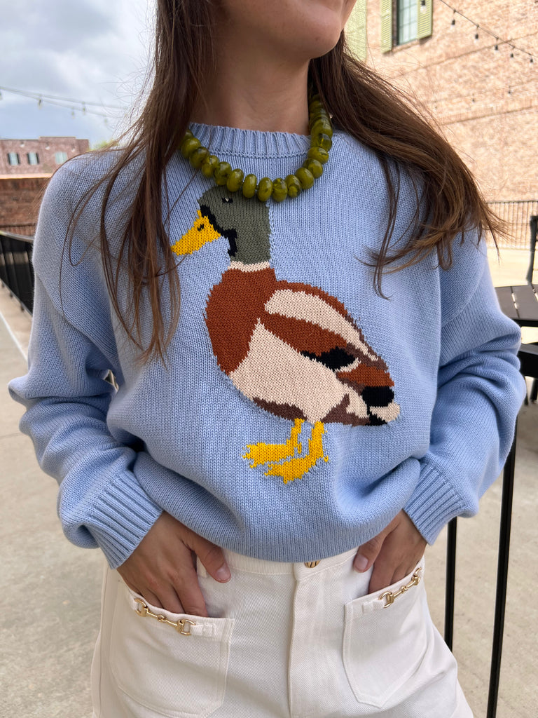 Mallard Duck Knit Sweater- Light Blue | Dappled.Shop