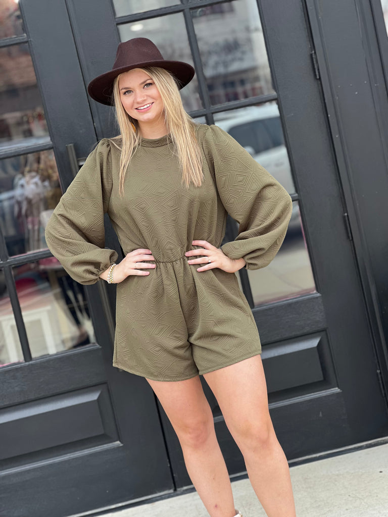 Textured Perfection Romper- Hunter Green