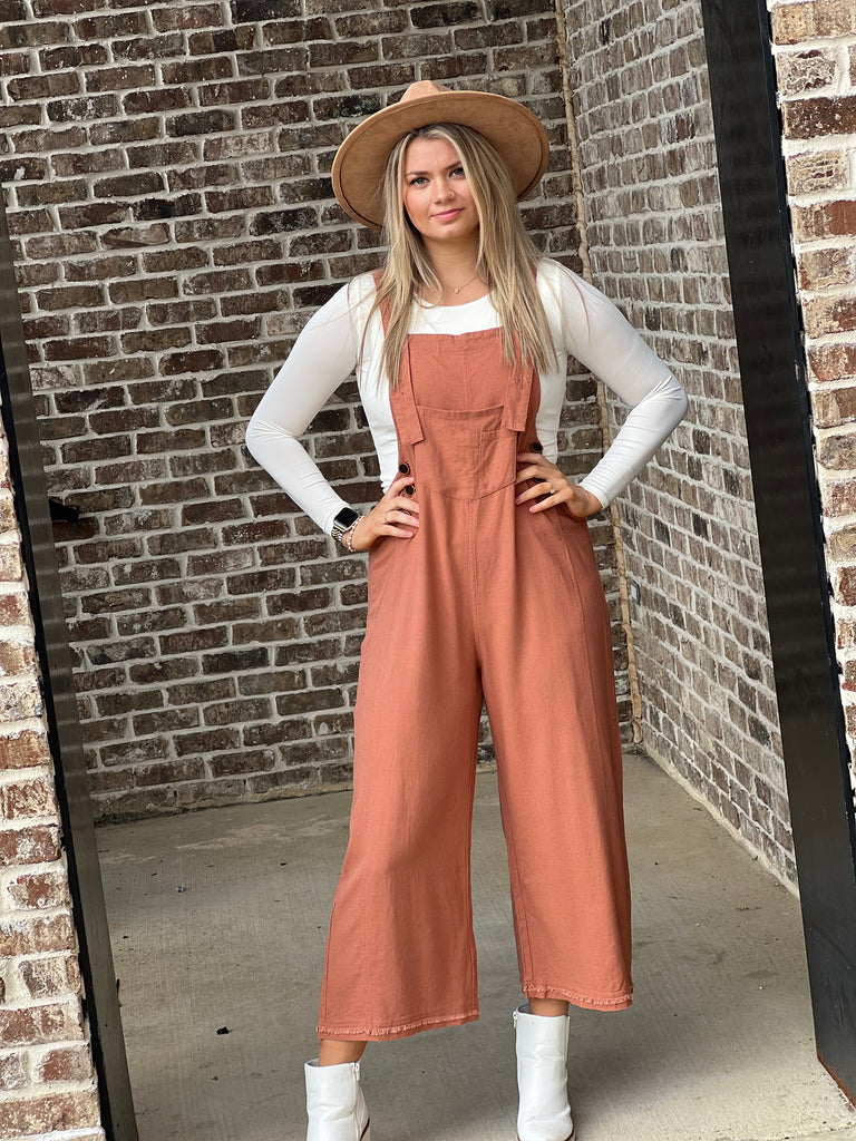 Second Glance Overalls- Deep Coral