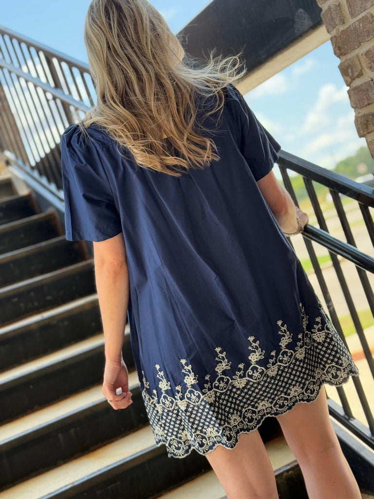 Trimmed Perfection Dress- Navy