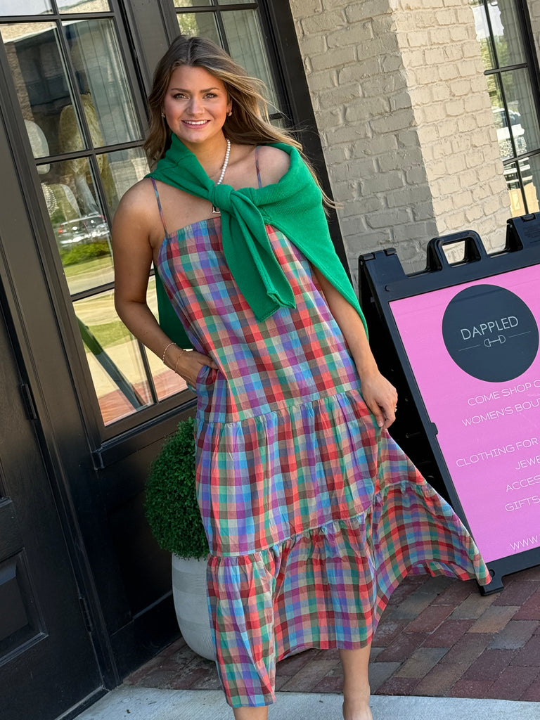 Multicolor Plaid Midi Dress | Dappled.Shop Multicolor Plaid Midi Dress | Dappled.Shop