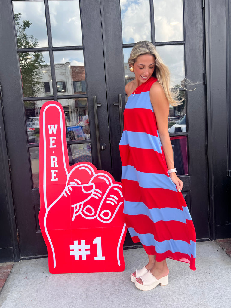 Striped Perfection Midi Dress- Red/Blue