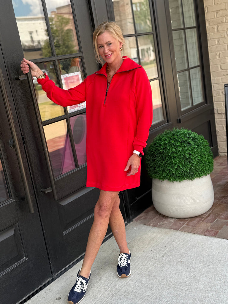 Spanx AirEssentials Half Zip Dress- Red