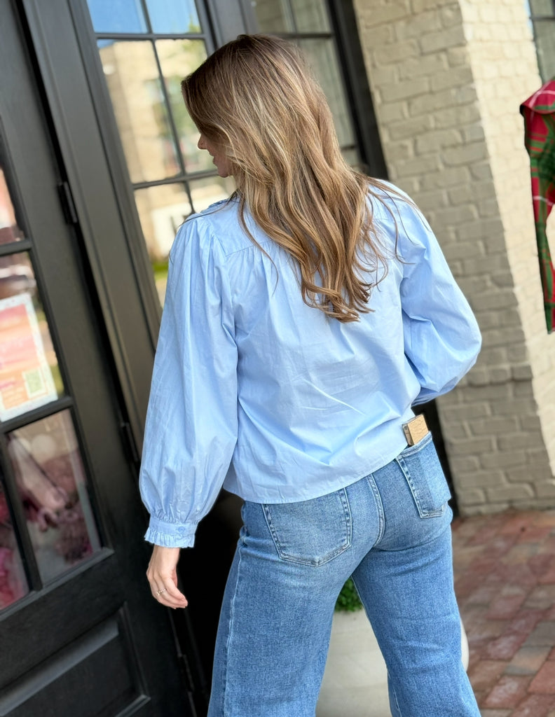 Ruffled Perfection Blouse- Blue