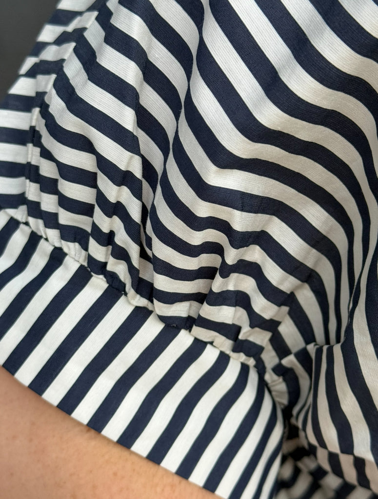 Navy and Ecru Striped Blouse
