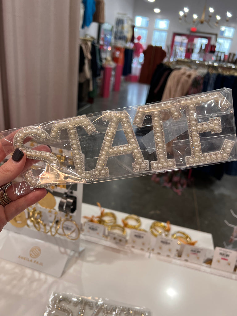 "STATE" Pearl Beaded Letters