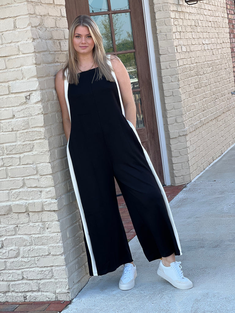 The Stripe is Right Jumpsuit- Black