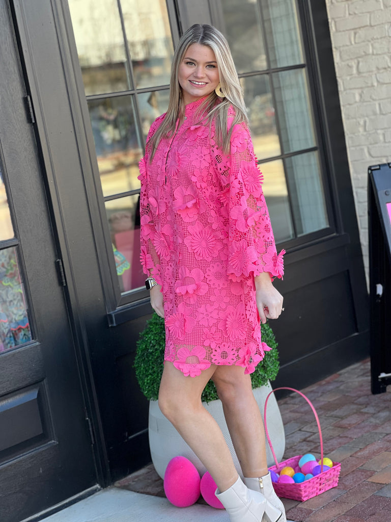 Lady in Lace Dress- Hot Pink