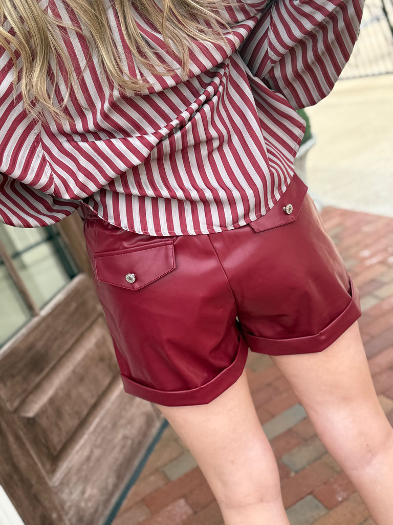 Faux Leather Maroon Short
