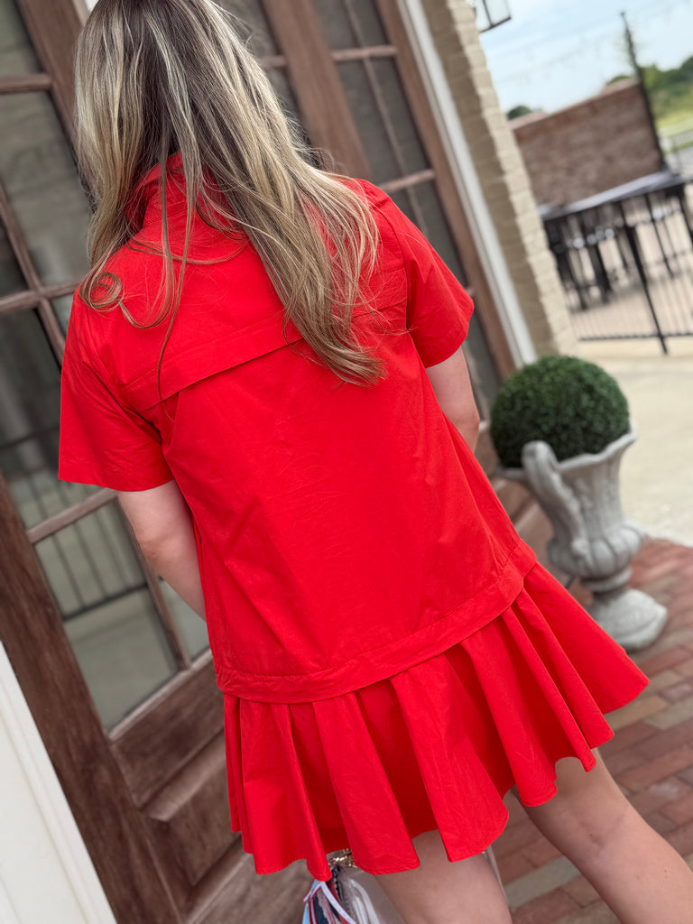 Poplin Perfection Dress- Red