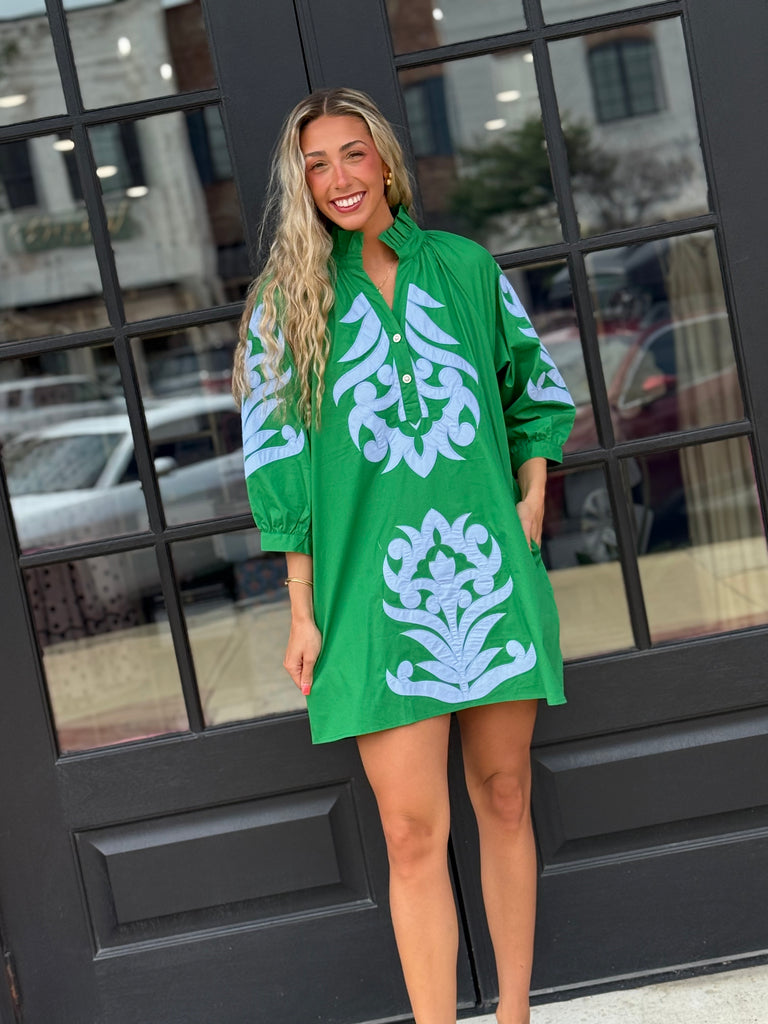 green poplin dress Gianna Embroidered Poplin Short Dress Green