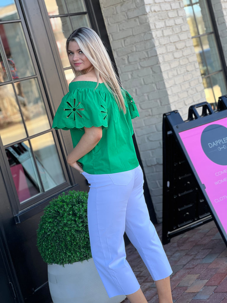 Floral Cutout Top- Kelly Green
