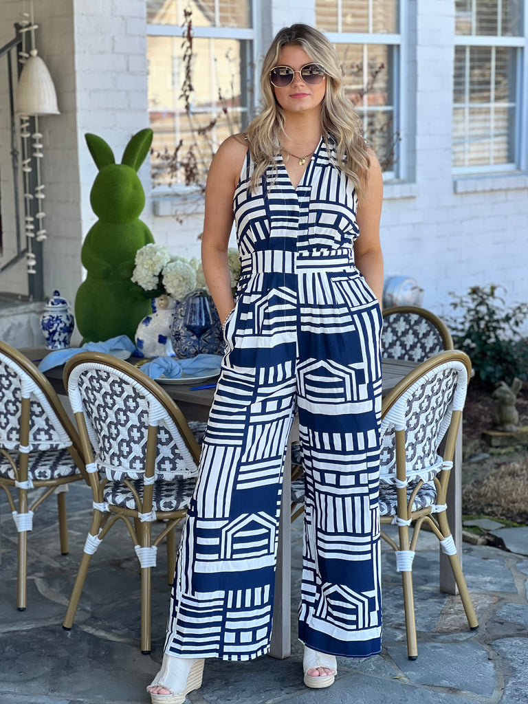 Lady in Navy Jumpsuit