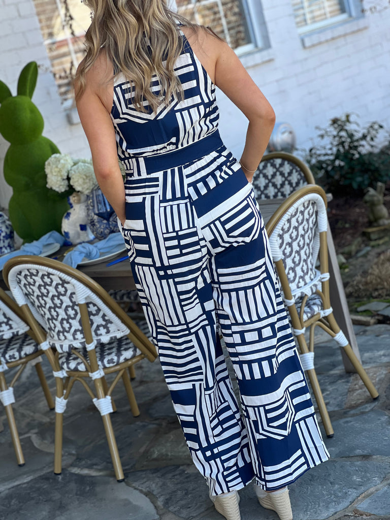 Lady in Navy Jumpsuit