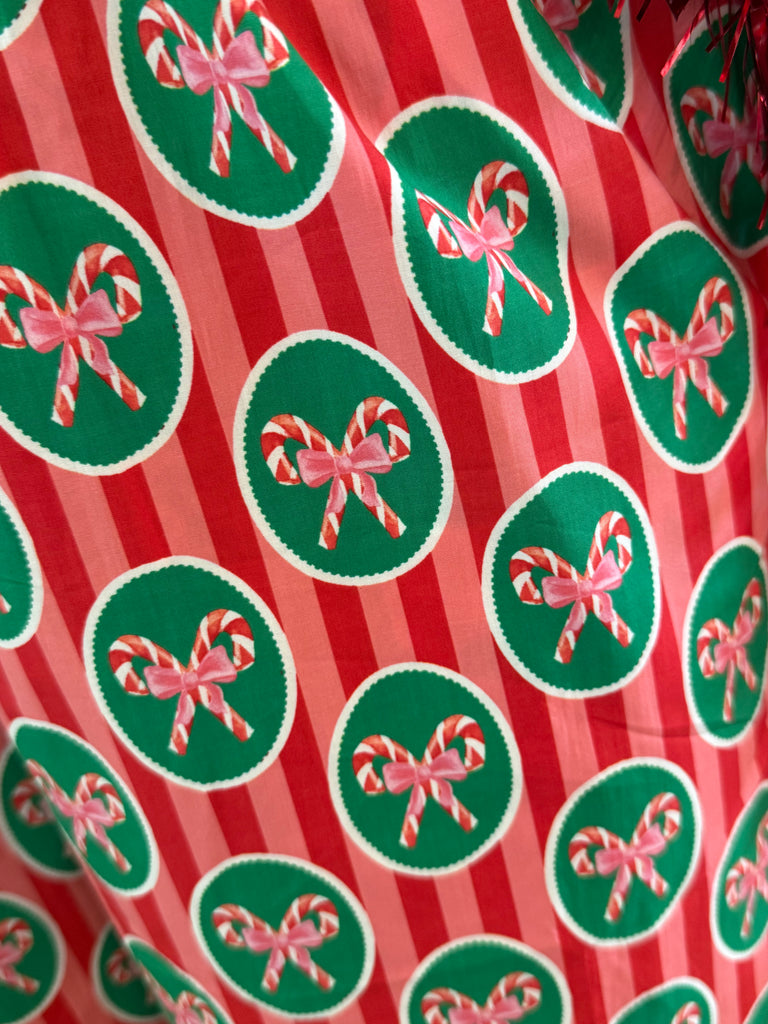 Candy Cane Bow Pajama Bottoms- Red