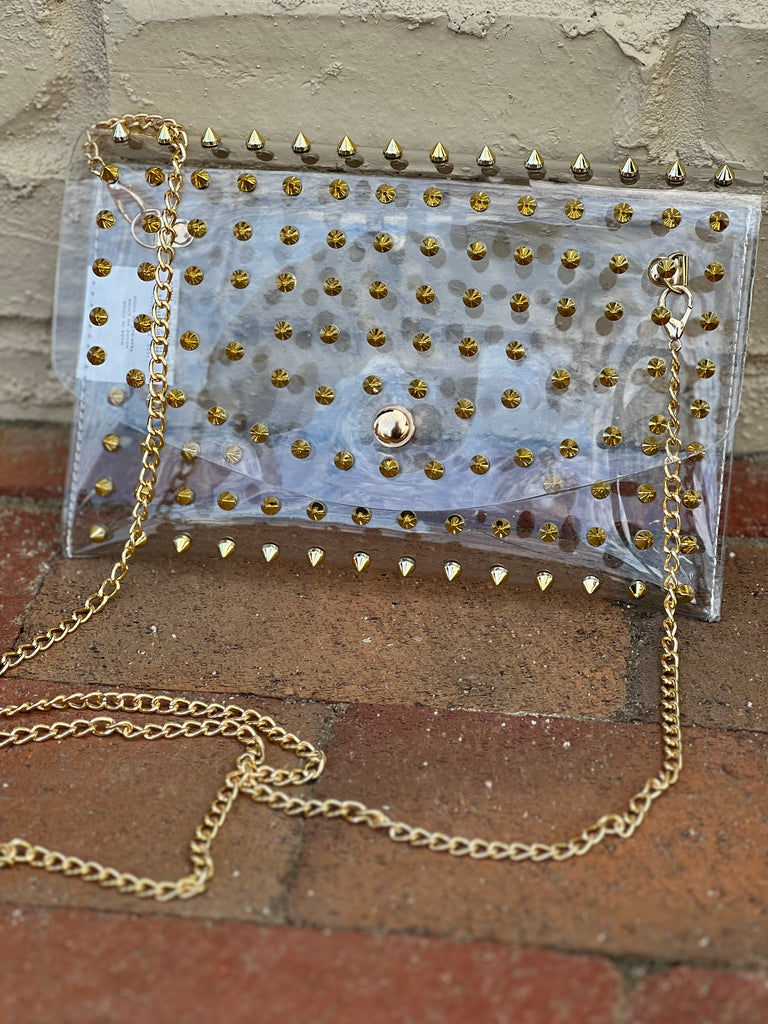 Studded Clear Clutch
