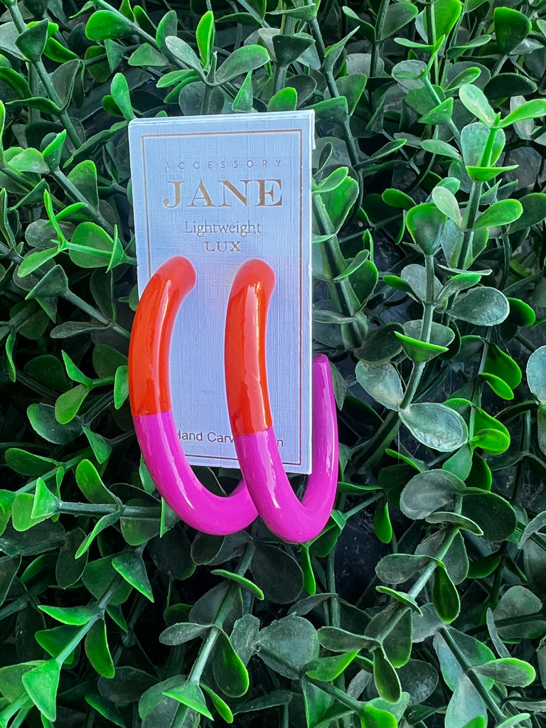 Color Block Hoop Earring Grande- Hot Pink/ Orange