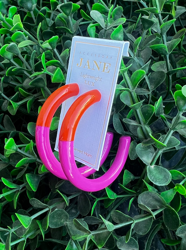 Color Block Hoop Earring Grande- Hot Pink/ Orange