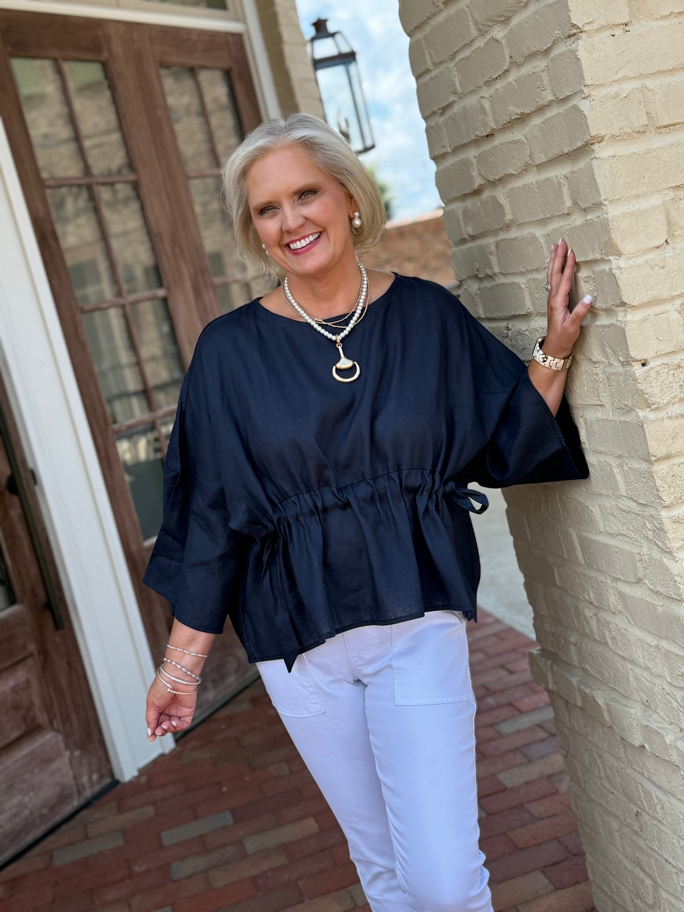 Relaxed Yet Refined Linen Top - Navy | Dappled.Shop