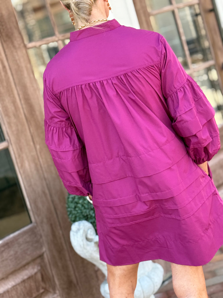 Pleated Detail Dress- Berry