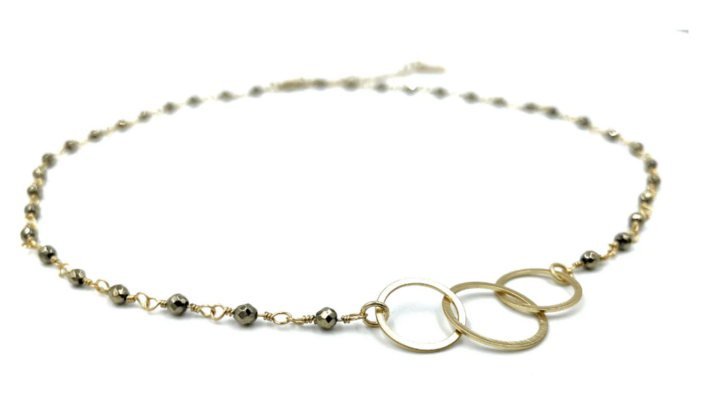 Erin Gray - 3 Hoops on Pyrite Short Necklace