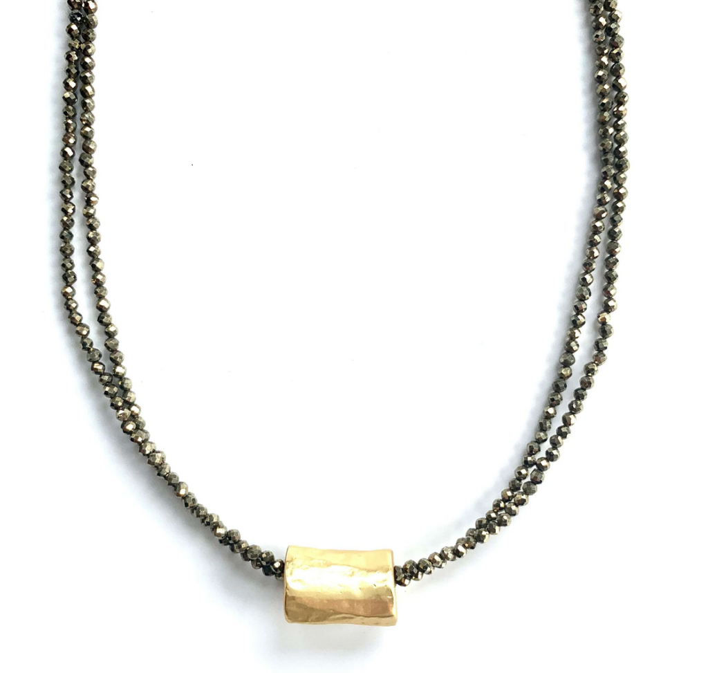 Erin Gray - Barrel on Double Pyrite Beaded Necklace