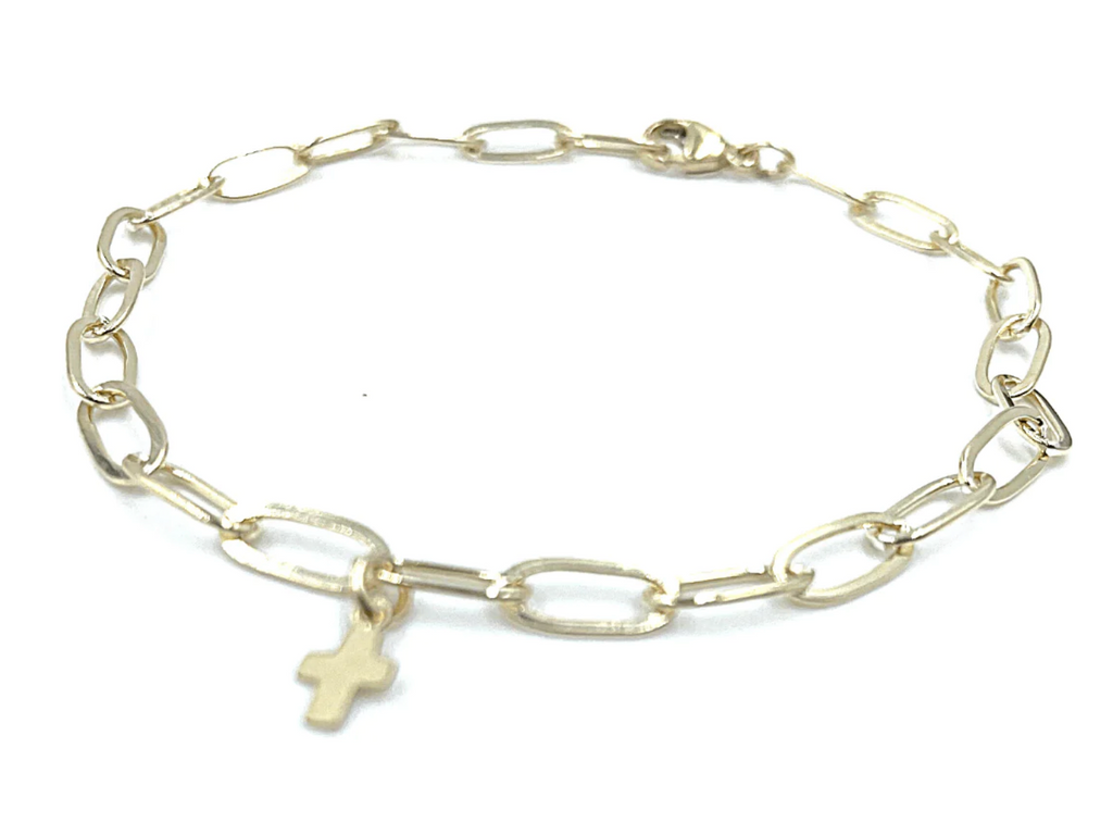 Erin Gray - Paperclip Links Bracelet in 14k Gold Filled with Luxe Cross