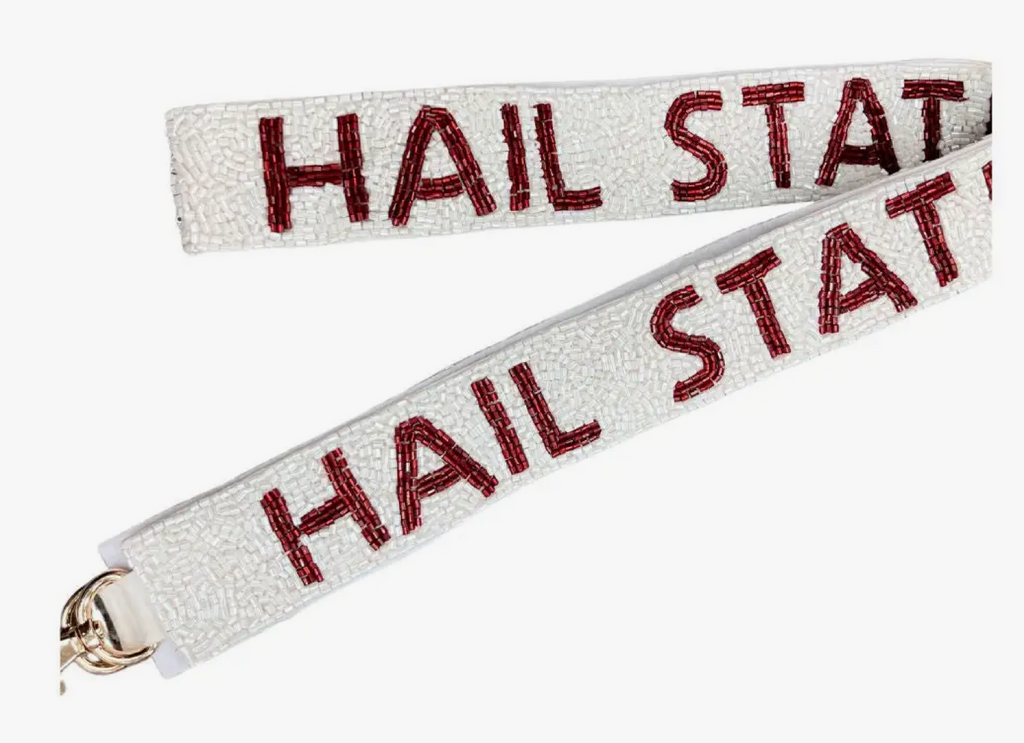 Hail State Strap - White W/ Maroon Letters