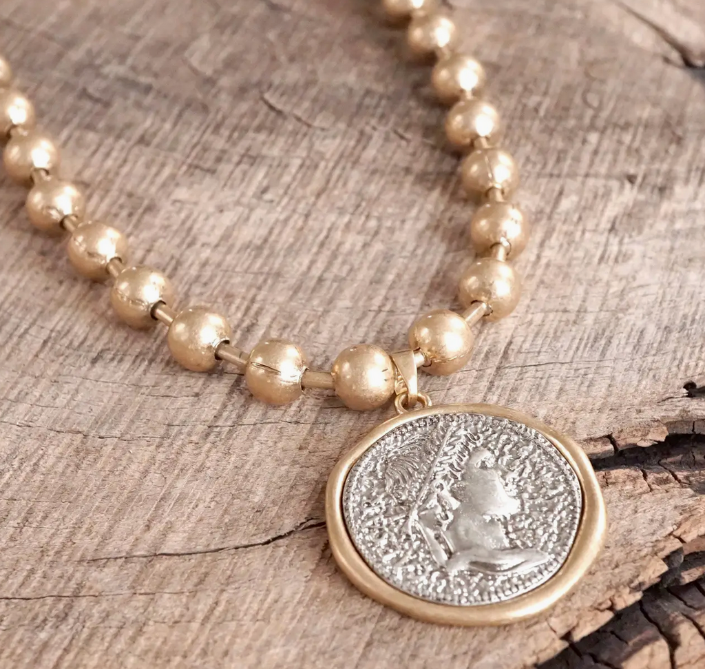Coin Chunky Chain Statement Necklace- Gold and Silver Tone