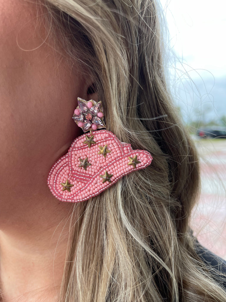 Pink Cowgirl Hat Earring