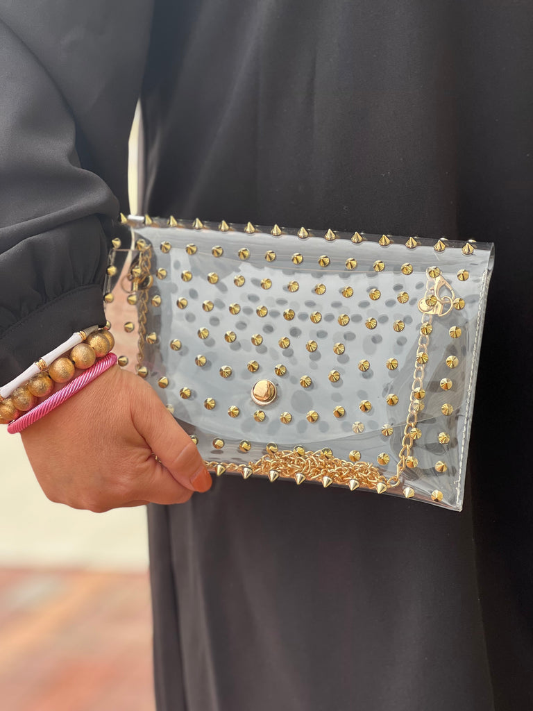 Studded Clear Clutch