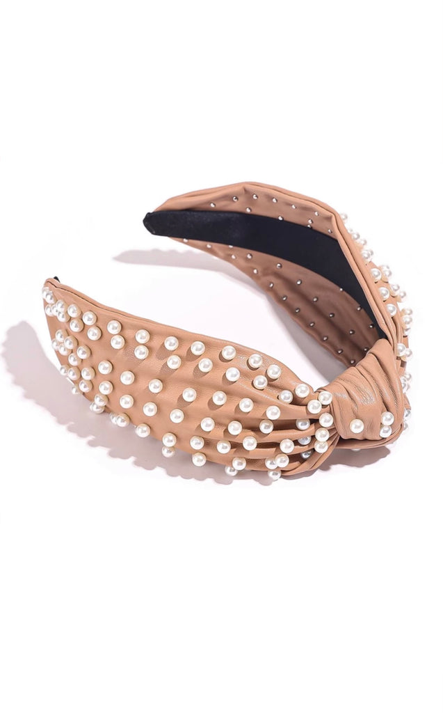 Tan w/Pearls Headband
