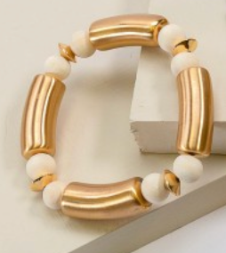 Metal Gold Tube Bracelet-White