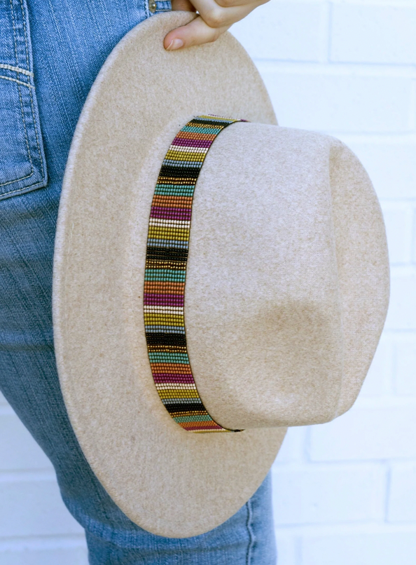 Beaded Hat/Head Band-Multi Stripe Pink
